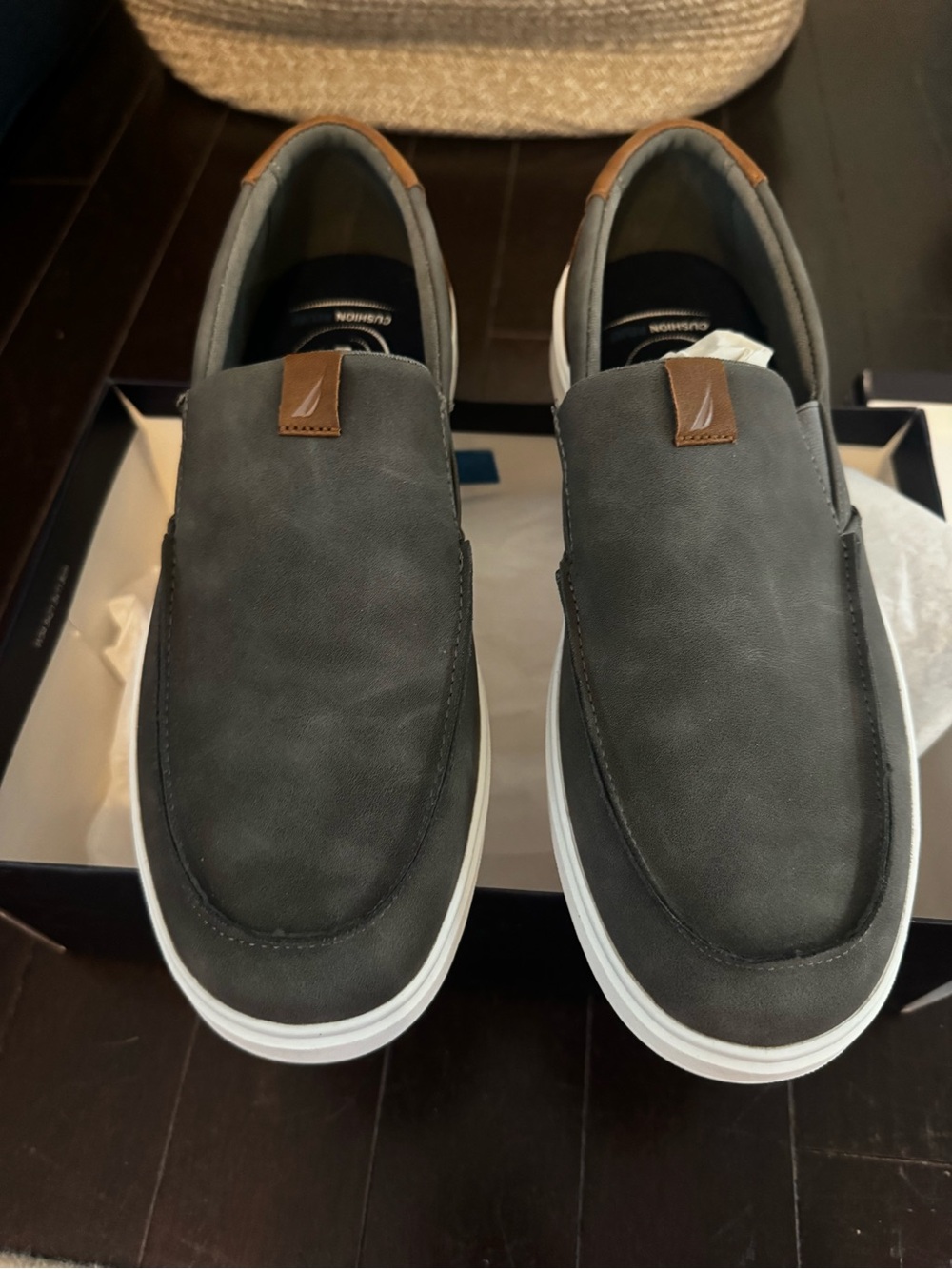 Nautica Slip-On Casual Men's Shoes in Dark Gray with Brown Accents. 11. New